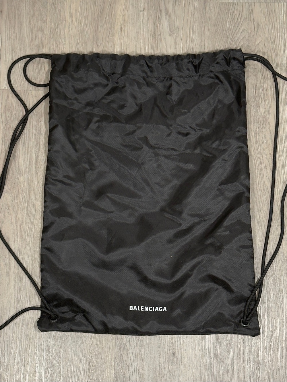 Balenciaga Black Nylon Drawstring Backpack with White Logo